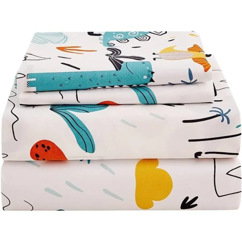 Dinosaur Kids Sheet Set Twin 3 Piece, Printed Microfiber Bed Sheets Deep Pocket